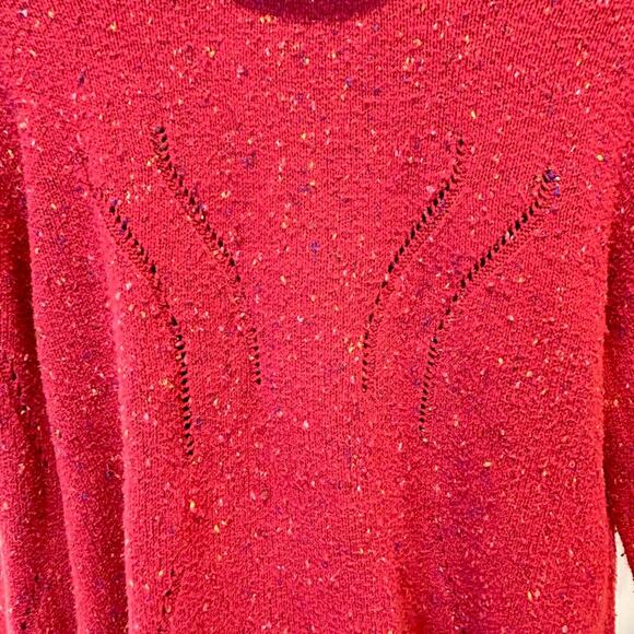 J Jill Cabincore Turtleneck Mixed Tweed Knit Sweater Relaxed Cozy Boxy Red MED - Picture 5 of 9